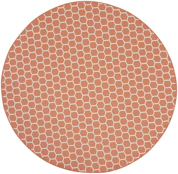 HomeRoots 8' Coral Geometric Indoor Outdoor Area Rug - Durable, Reversible, Stylish for Living Spaces & Patios 556319