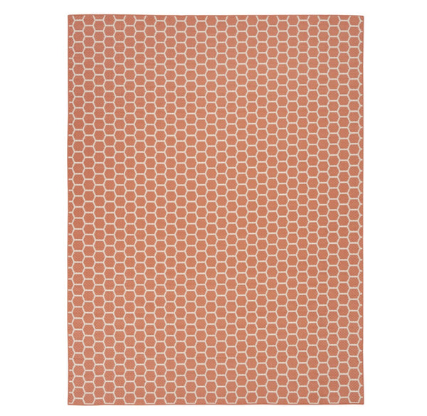 HomeRoots 9' X 12' Coral and Ivory Geometric Area Rug – Stylish Indoor/Outdoor Design, Reversible & Easy-Care! 556321
