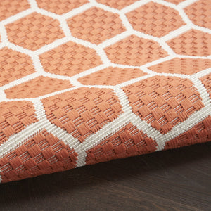 HomeRoots 9' X 12' Coral and Ivory Geometric Area Rug – Stylish Indoor/Outdoor Design, Reversible & Easy-Care! 556321