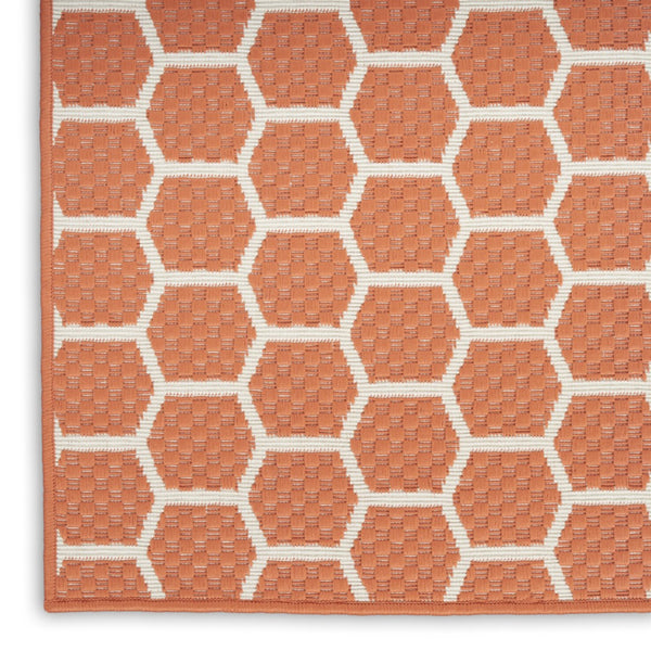 HomeRoots 10' Coral and Ivory Geometric Area Rug - Stylish Indoor/Outdoor Flatwoven Design for Versatile Spaces 556322