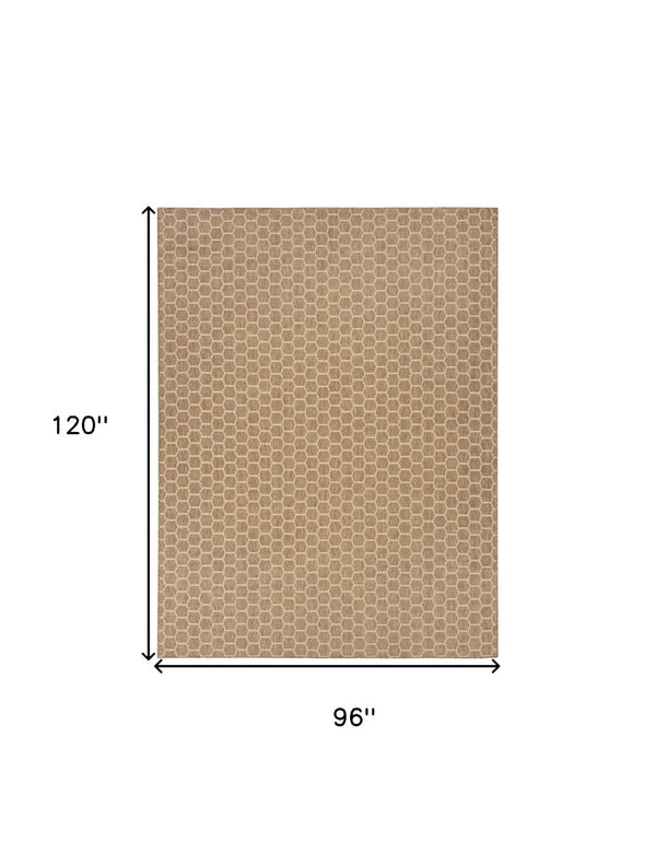 HomeRoots 8' X 10' Geometric Natural & Beige Area Rug - Stylish, Durable, Reversible for Indoor/Outdoor Use! 556330