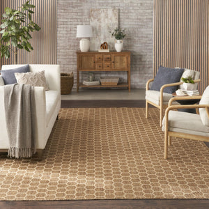 HomeRoots 8' X 10' Geometric Natural & Beige Area Rug - Stylish, Durable, Reversible for Indoor/Outdoor Use! 556330