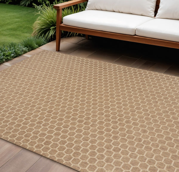 HomeRoots 9' X 12' Natural Geometric Indoor Outdoor Area Rug - Durable, Reversible, Stylish for Any Space 556331