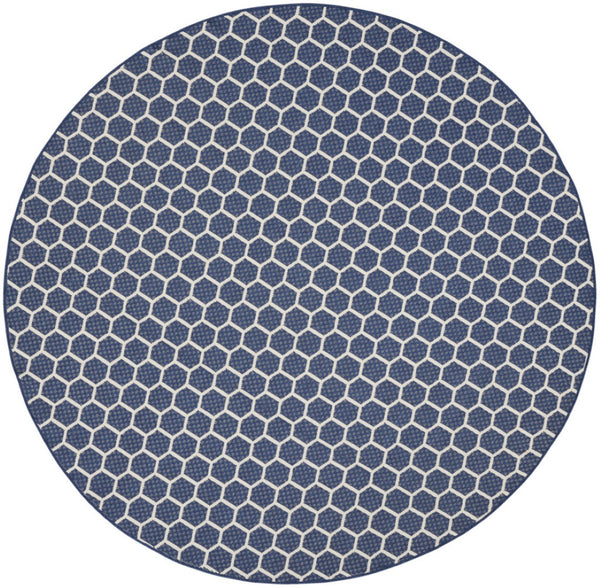 HomeRoots 8' Navy Blue Geometric Indoor Outdoor Area Rug - Stylish, Durable, Reversible for Versatile Spaces 556334