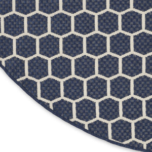 HomeRoots 8' Navy Blue Geometric Indoor Outdoor Area Rug - Stylish, Durable, Reversible for Versatile Spaces 556334