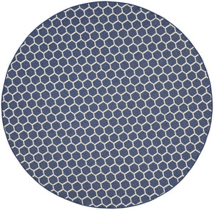 HomeRoots 8' Navy Blue Geometric Indoor Outdoor Area Rug - Stylish, Durable, Reversible for Versatile Spaces 556334