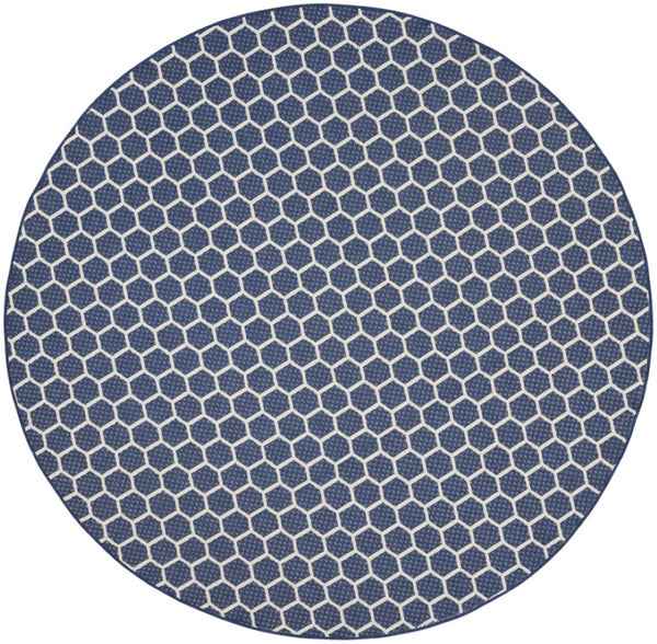 HomeRoots 8' Navy Blue Geometric Indoor Outdoor Area Rug - Stylish, Durable, Reversible for Versatile Spaces 556334