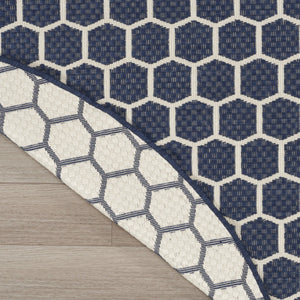 HomeRoots 8' Navy Blue Geometric Indoor Outdoor Area Rug - Stylish, Durable, Reversible for Versatile Spaces 556334