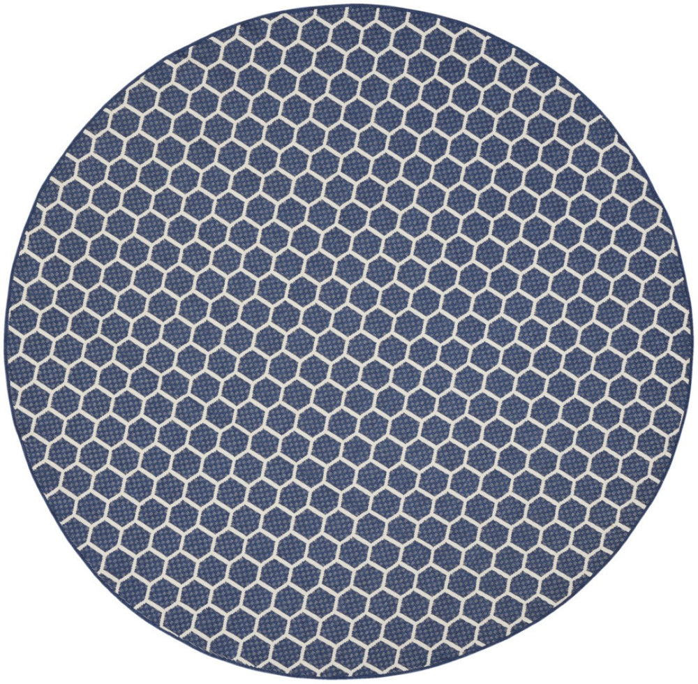 HomeRoots 8' Navy Blue Geometric Indoor Outdoor Area Rug - Stylish, Durable, Reversible for Versatile Spaces 556334
