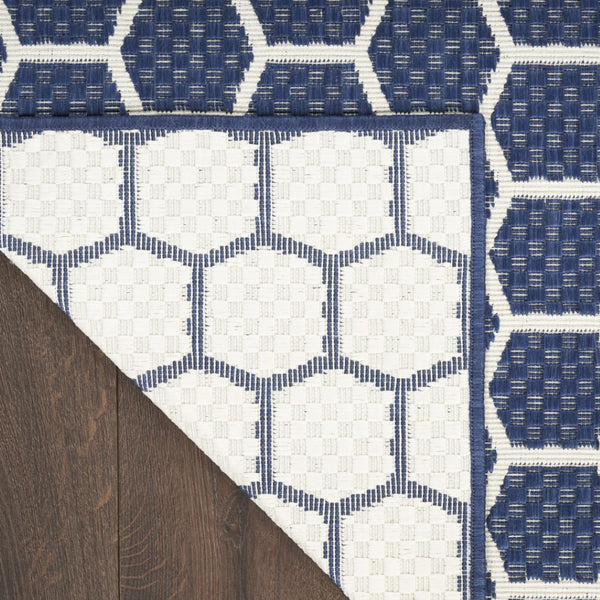 HomeRoots 9' Geometric Navy Blue and Ivory Area Rug - Stylish, Reversible Indoor/Outdoor Design for Modern Spaces 556336