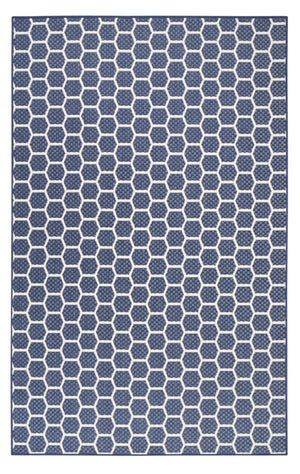 HomeRoots 9' Geometric Navy Blue and Ivory Area Rug - Stylish, Reversible Indoor/Outdoor Design for Modern Spaces 556336