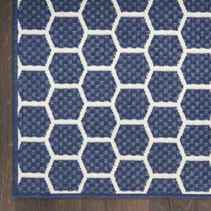 HomeRoots 9' Geometric Navy Blue and Ivory Area Rug - Stylish, Reversible Indoor/Outdoor Design for Modern Spaces 556336