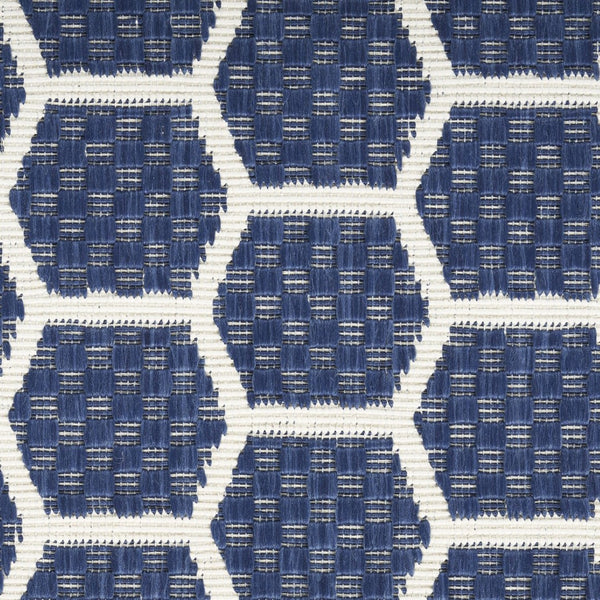 HomeRoots 9' Geometric Navy Blue and Ivory Area Rug - Stylish, Reversible Indoor/Outdoor Design for Modern Spaces 556336