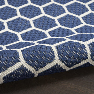 HomeRoots 9' Geometric Navy Blue and Ivory Area Rug - Stylish, Reversible Indoor/Outdoor Design for Modern Spaces 556336
