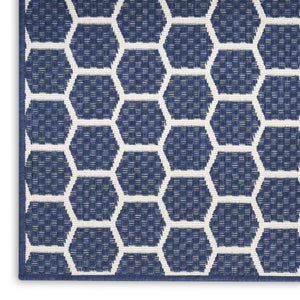 HomeRoots 9' Geometric Navy Blue and Ivory Area Rug - Stylish, Reversible Indoor/Outdoor Design for Modern Spaces 556336