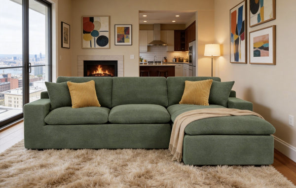 English Elm Cloud Sectional Sofa High Density Foam Deep Seat Upholstered Modern Living Room W5568S00004