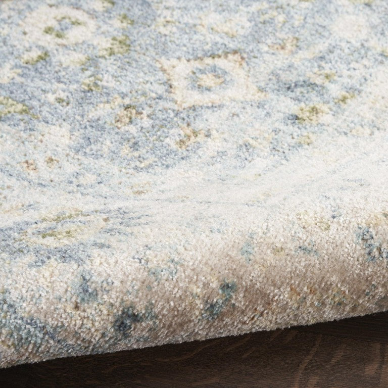 7 X 9 Blue Vintage Floral Polyester Area Rug Low Pile for Living or Dining Rooms