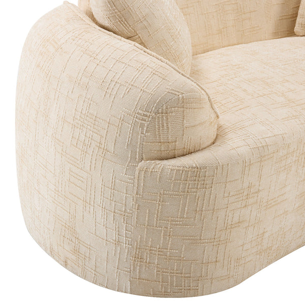 English Elm Beige Curved Two-Person Sofa with Chenille Fabric, Foam+Spring Support, 2 Pillows, Space-Saving Design W3612P350752