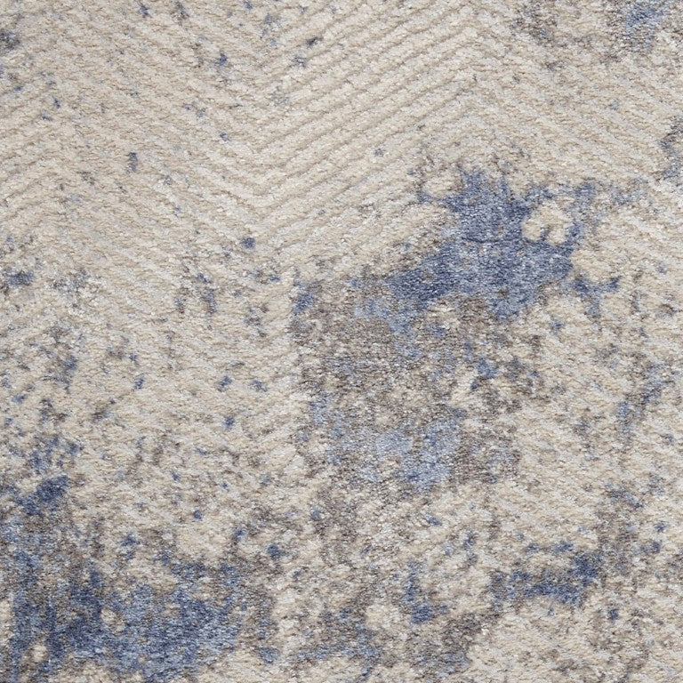 HomeRoots 4x6 Abstract Indoor Rug Ivory Blue Gray Power Loomed Soft Pile Living Room Accent 556368