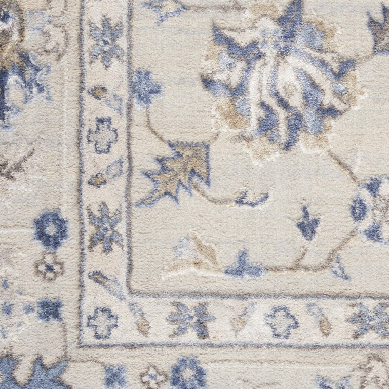HomeRoots 4 X 6 Floral Area Rug Ivory Blue Tan Cottage Style Power Loomed Soft Indoor 556373