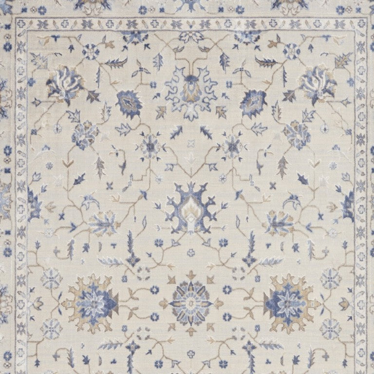 HomeRoots 4 X 6 Floral Area Rug Ivory Blue Tan Cottage Style Power Loomed Soft Indoor 556373