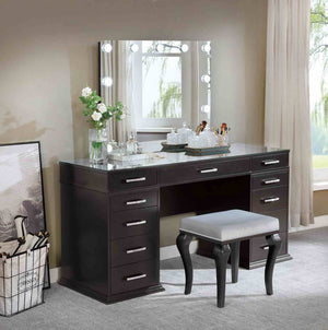 English Elm Glam Elegant Vanity Set with LED Mirror, Plush Stool, Ample Storage, Felt-Lined Drawers, Chic Finish Grey Mix 33 L x 41 W x 8 H B2741S00678