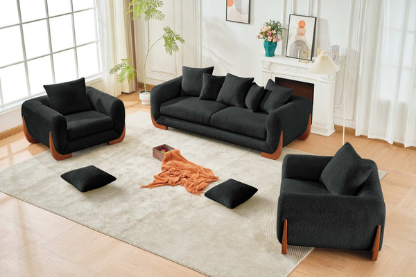 English Elm Upholstery Single Arm Chair Sofa In Textured Sherpa With Wood Legs - Cozy Modern Living Room Accent W2817S00004-GIGA