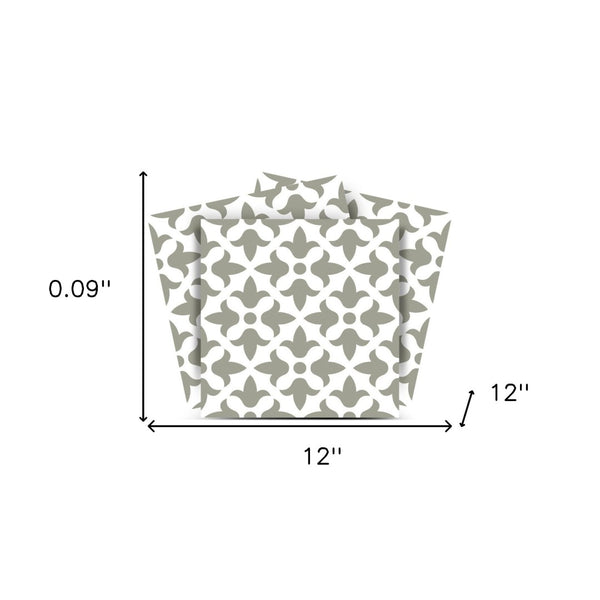 Homeroots 12" Removable Peel And Stick Sage Gray Fleur Tiles - Transform Your Space With Stylish Décor! 12" X 12" Vinyl 556389
