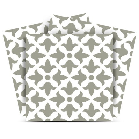 Homeroots 12" Removable Peel And Stick Sage Gray Fleur Tiles - Transform Your Space With Stylish Décor! 12" X 12" Vinyl 556389