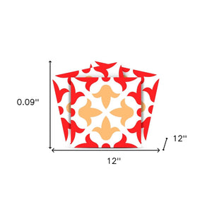 Homeroots 12" X 12" Red And White Roja Hola Peel And Stick Tiles - Transform Your Space With Stylish Ease! 12" X 12" Vinyl 556391