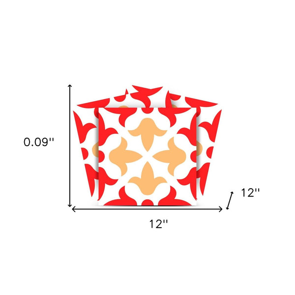 Homeroots 12" X 12" Red And White Roja Hola Peel And Stick Tiles - Transform Your Space With Stylish Ease! 12" X 12" Vinyl 556391