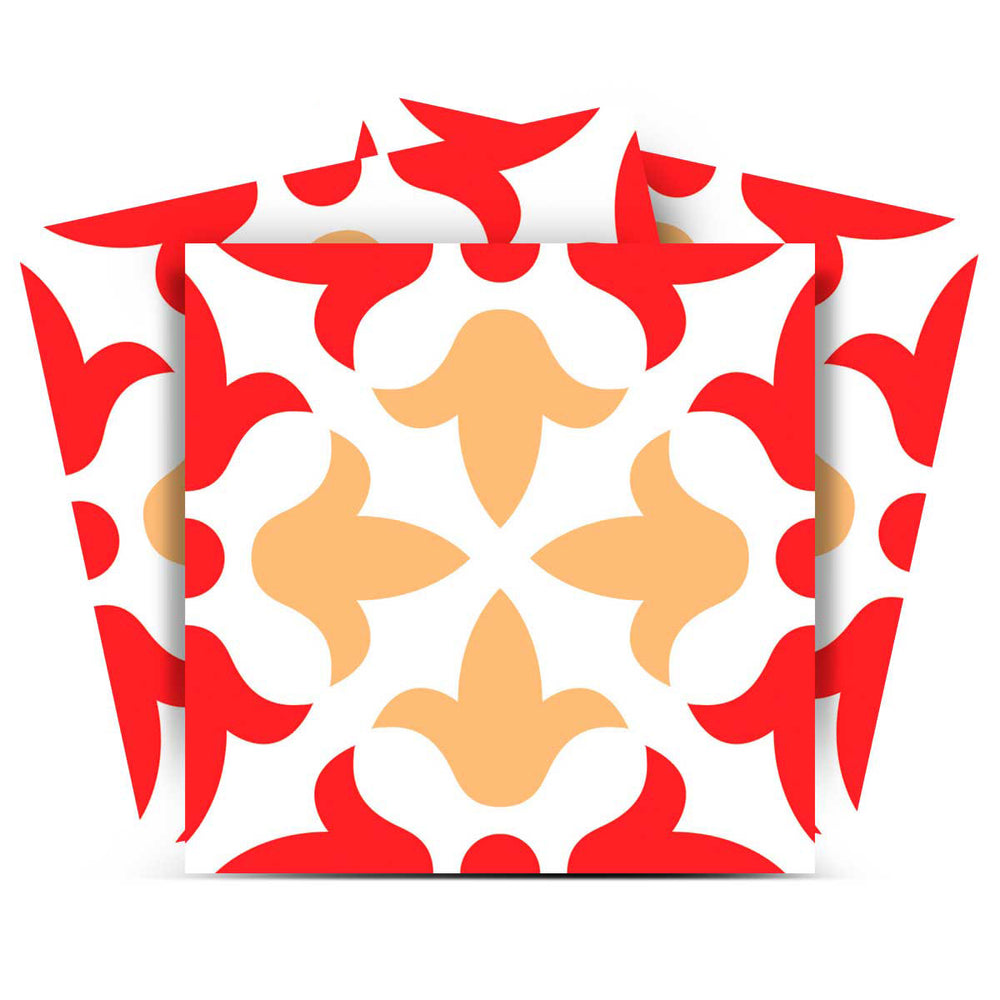 Homeroots 12" X 12" Red And White Roja Hola Peel And Stick Tiles - Transform Your Space With Stylish Ease! 12" X 12" Vinyl 556391