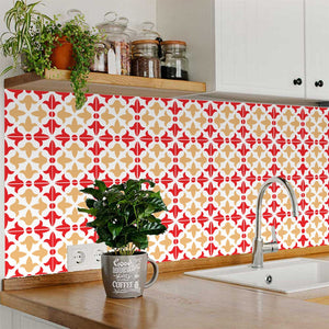 Homeroots 12" X 12" Red And White Roja Hola Peel And Stick Tiles - Transform Your Space With Stylish Ease! 12" X 12" Vinyl 556391