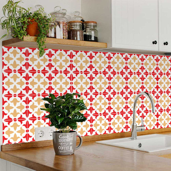 Homeroots 12" X 12" Red And White Roja Hola Peel And Stick Tiles - Transform Your Space With Stylish Ease! 12" X 12" Vinyl 556391