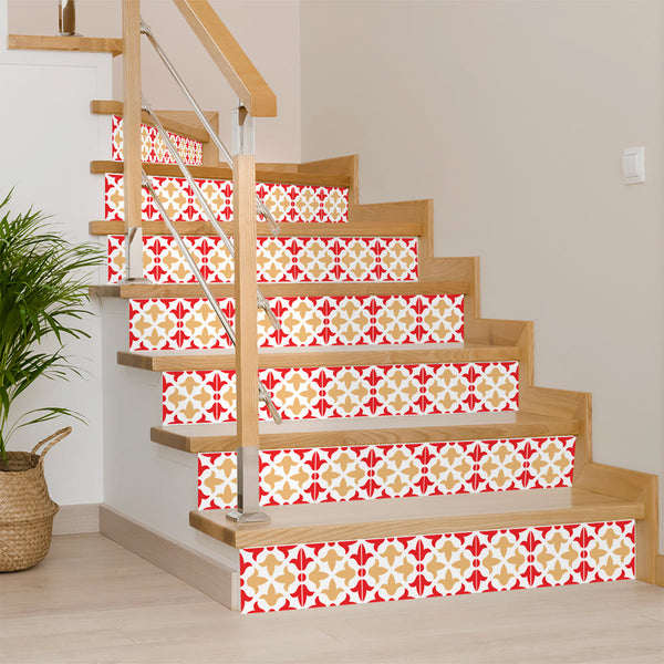 Homeroots 12" X 12" Red And White Roja Hola Peel And Stick Tiles - Transform Your Space With Stylish Ease! 12" X 12" Vinyl 556391