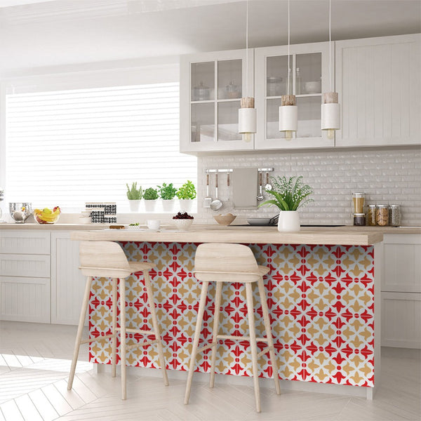 Homeroots 12" X 12" Red And White Roja Hola Peel And Stick Tiles - Transform Your Space With Stylish Ease! 12" X 12" Vinyl 556391
