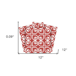 Homeroots 12" Peel And Stick Brick Red And White Scroll Tiles - Easy Removable Decor For Home Makeovers! 12" X 12" Vinyl 556393