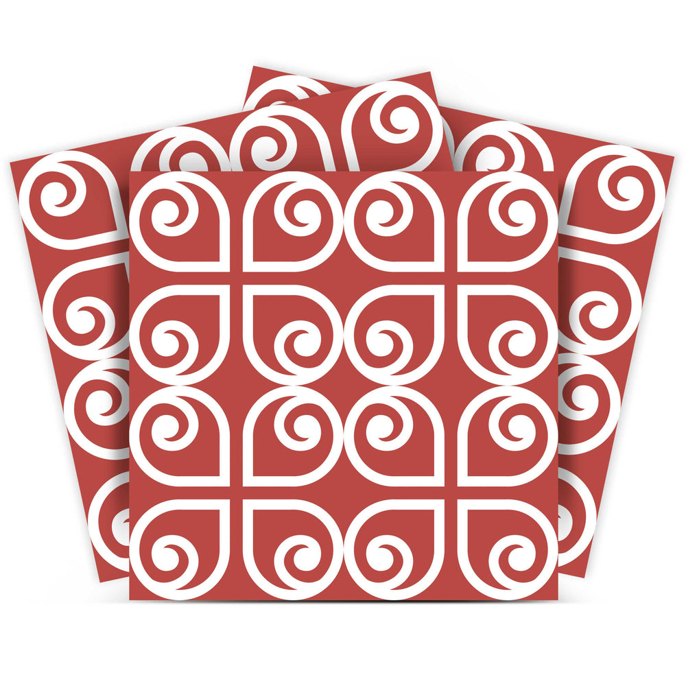 Homeroots 12" Peel And Stick Brick Red And White Scroll Tiles - Easy Removable Decor For Home Makeovers! 12" X 12" Vinyl 556393