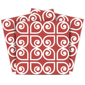 Homeroots 12" Peel And Stick Brick Red And White Scroll Tiles - Easy Removable Decor For Home Makeovers! 12" X 12" Vinyl 556393
