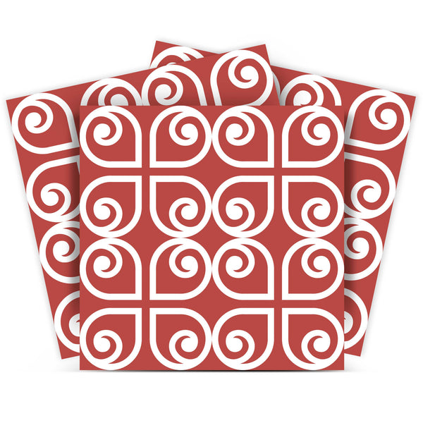 Homeroots 12" Peel And Stick Brick Red And White Scroll Tiles - Easy Removable Decor For Home Makeovers! 12" X 12" Vinyl 556393