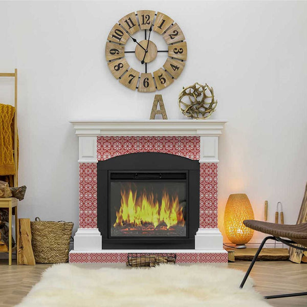 Homeroots 12" Peel And Stick Brick Red And White Scroll Tiles - Easy Removable Decor For Home Makeovers! 12" X 12" Vinyl 556393