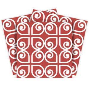 Homeroots 12" Peel And Stick Brick Red And White Scroll Tiles - Easy Removable Decor For Home Makeovers! 12" X 12" Vinyl 556393