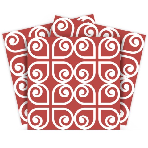Homeroots 12" Peel And Stick Brick Red And White Scroll Tiles - Easy Removable Decor For Home Makeovers! 12" X 12" Vinyl 556393