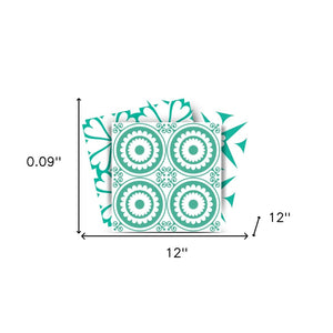 Homeroots 12" Geo Peel And Stick Tiles – Light Green & White, Easy Removable Stickers For Stylish Home Decor 12" X 12" Vinyl 556394