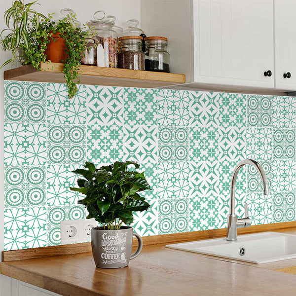 Homeroots 12" Geo Peel And Stick Tiles – Light Green & White, Easy Removable Stickers For Stylish Home Decor 12" X 12" Vinyl 556394