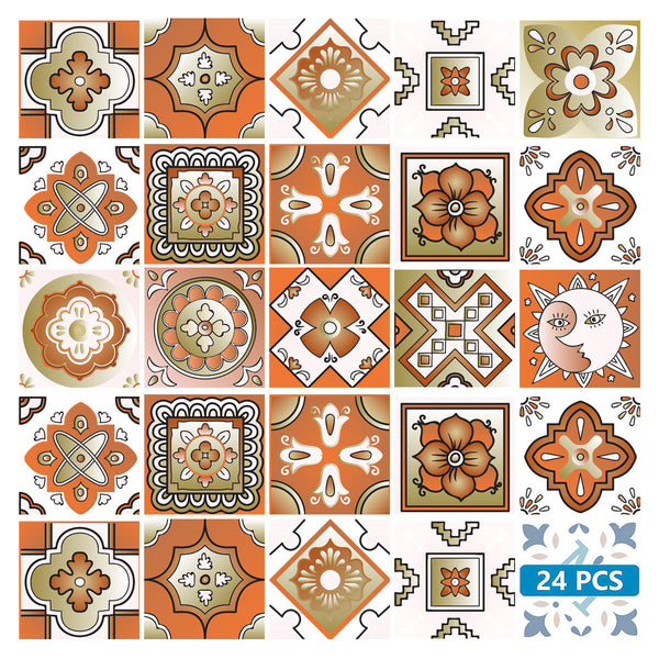 Homeroots 12" Retro Orange Mosaic Peel And Stick Tiles - Fun, Removable Decor For Home Makeovers & Renters! 12" X 12" Vinyl 556396