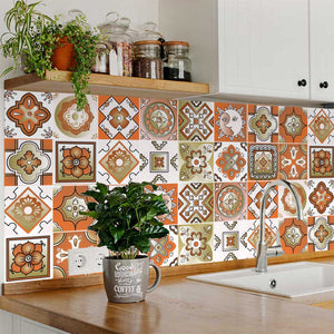 Homeroots 12" Retro Orange Mosaic Peel And Stick Tiles - Fun, Removable Decor For Home Makeovers & Renters! 12" X 12" Vinyl 556396