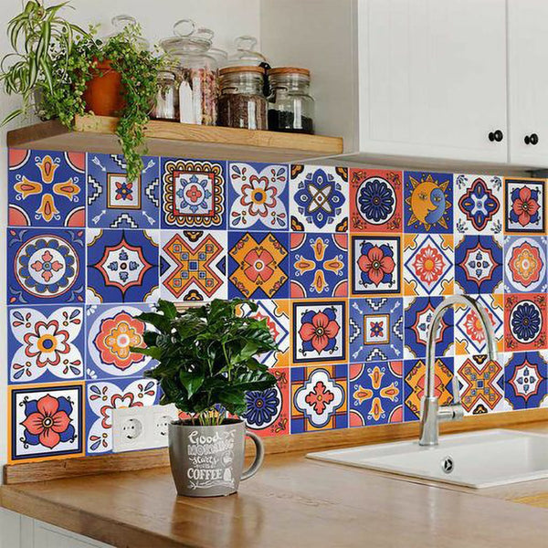 Homeroots 12" Shades Of Blue Celestial Mosaic Peel And Stick Tiles - Removable Decor For Easy Home Makeover 12" X 12" Vinyl 556399