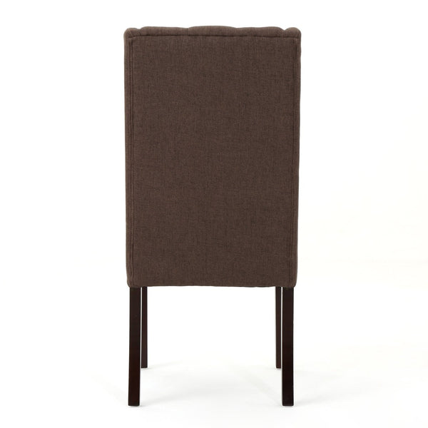 English Elm Dining Chair Set of Two Wingback Button Tufted High Back Birch Leg Upholstered Dark Brown 61539.00DBRN