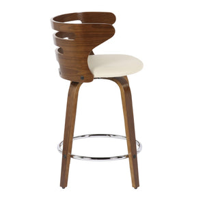 English Elm Mid-century Modern Swivel Counterstools Walnut Wood Frame Faux Leather Set of 2 B202S00023